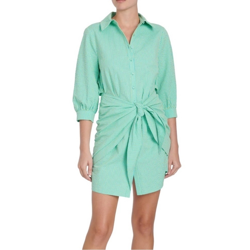 Cinq a Sept Turquoise and Lime Striped Gaby Dress
